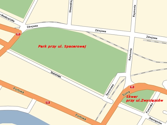 Mapa: Plac Zwycięstwa i park Teatralny